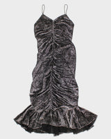 80's Vintage Silver Metallic Ruffle Maxi Dress - S