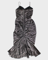 80's Vintage Silver Metallic Ruffle Maxi Dress - S