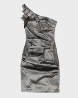90's Vintage Silver Metallic Cocktail Dress - S