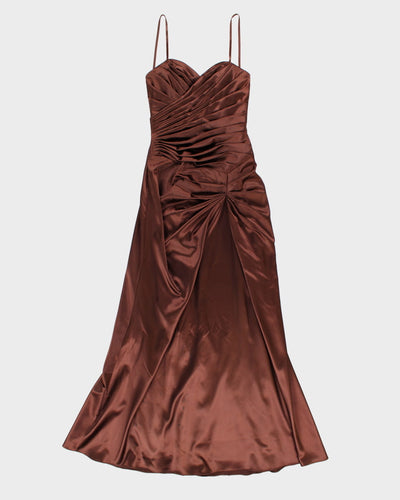 Y2K Silky Brown Maxi Evening Dress - S XS