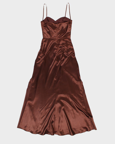 Y2K Silky Brown Maxi Evening Dress - S XS