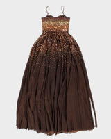 Beaded Brown and Gold Stunning Evening Occasion Dress - S XS
