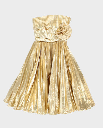 Gold Pleated Betsey Johnson Stunning Strapless Dress - XS - S