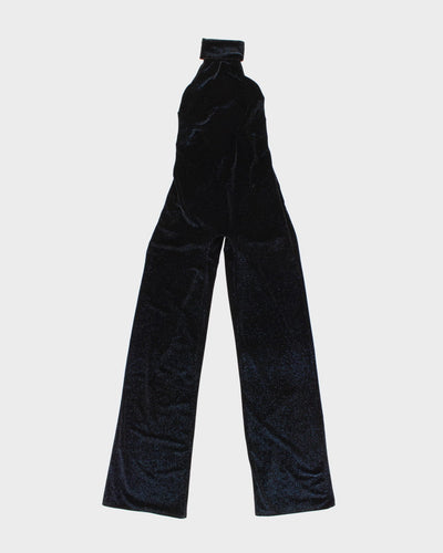 90's Black and Blue Shimmer Halter Neck Jumpsuit - S
