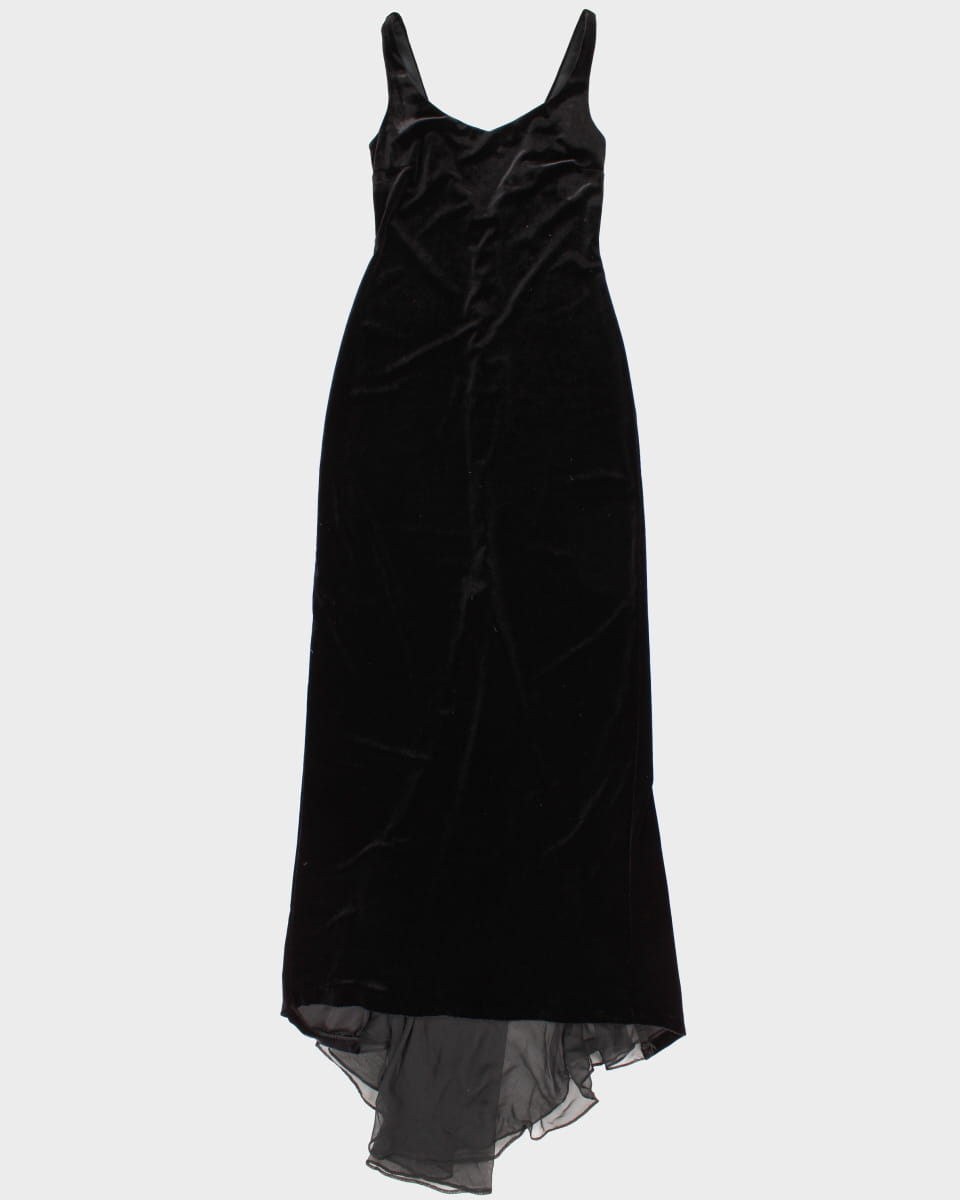 90's Black Velvet Red Carpet Gown with Slit Detailing - S M