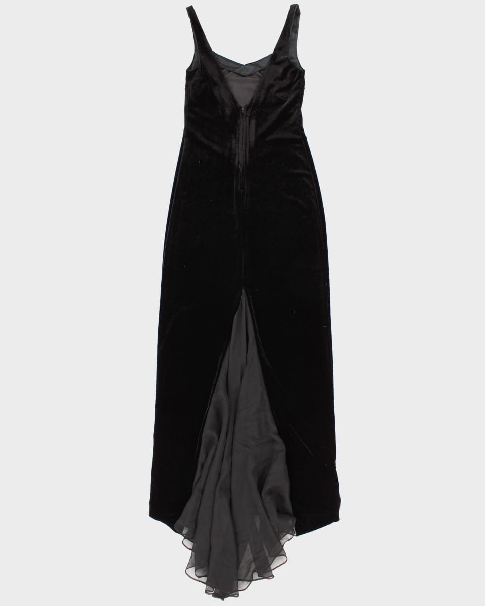 90's Black Velvet Red Carpet Gown with Slit Detailing - S M
