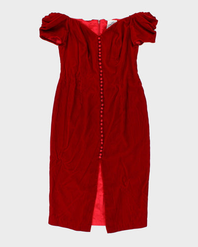 Vintage Red Velvet Off Shoulder Gown Dress - M L