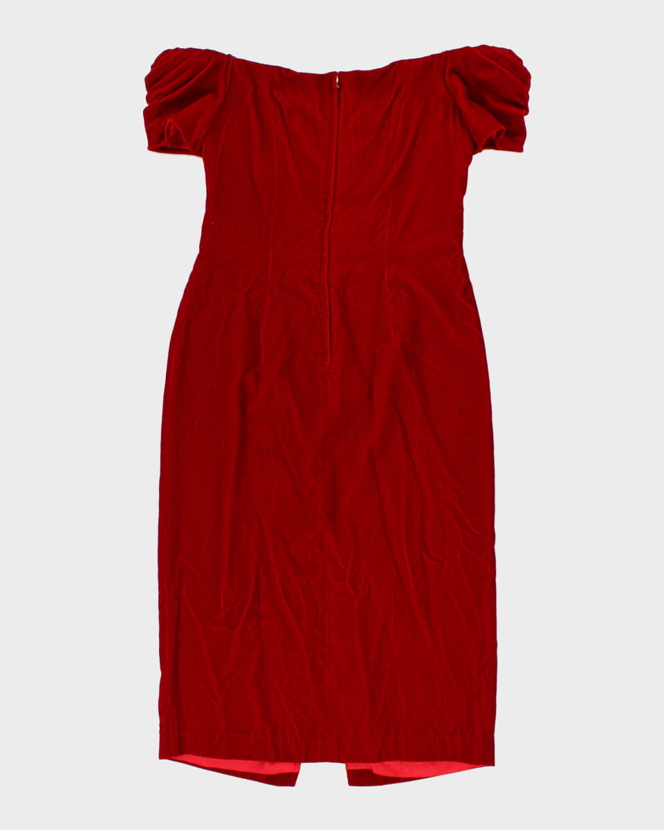 Vintage Red Velvet Off Shoulder Gown Dress - M L