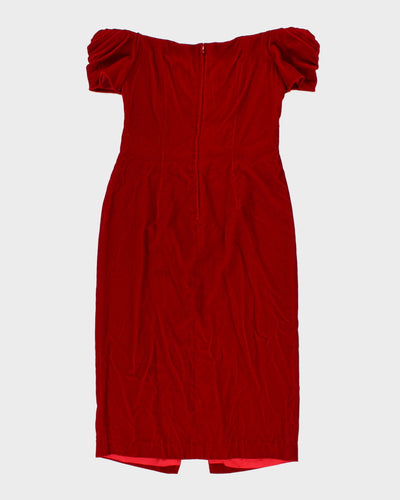 Vintage Red Velvet Off Shoulder Gown Dress - M L