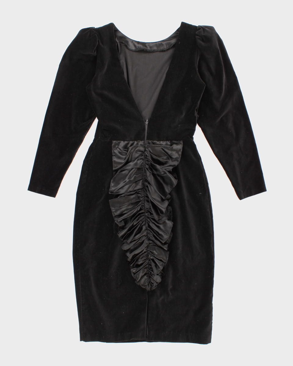 Classic 80's Black Velvet Dress - M