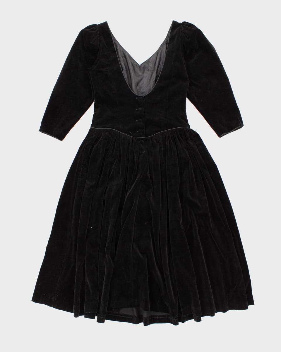 Vintage 80s Laura Ashley Black Velvet Dress - S