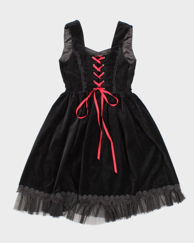 Velvet Embroidered Back Laced Vampire-core Skater Dress - S