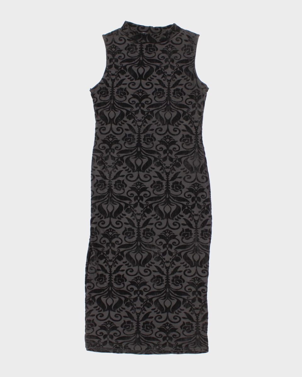 Vintage Patterned Little Black Dress - S