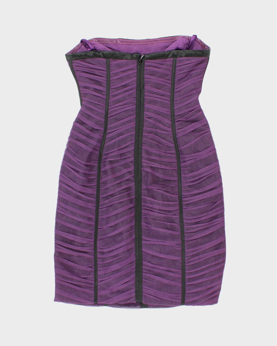 00s BCBG MaxAzria Purple Mesh Ruffled Dress - XS