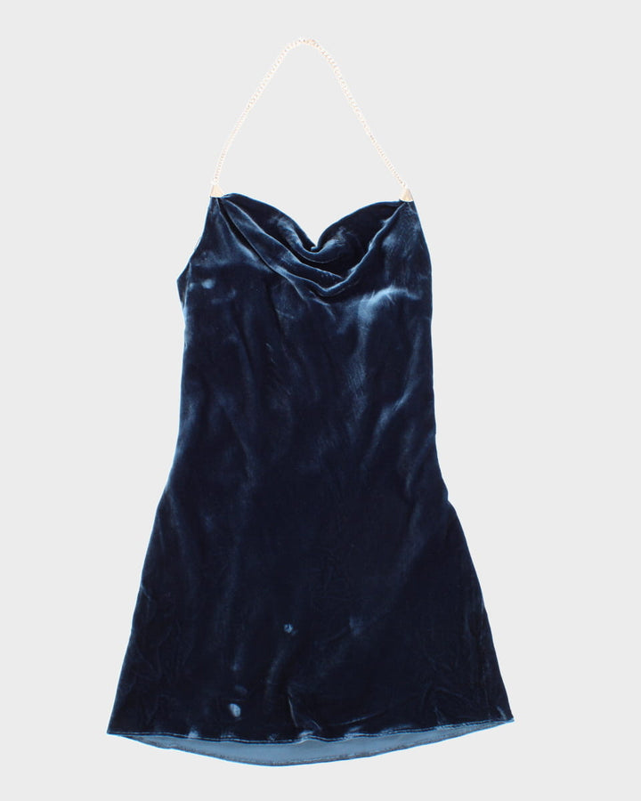 Womens NWT Cinq a Sept Lapis Blue Velvet Chain Strap Dress - S Rokit Womens NWT Cinq a Sept Lapis Blue Velvet Chain Strap Dress - S Rokit