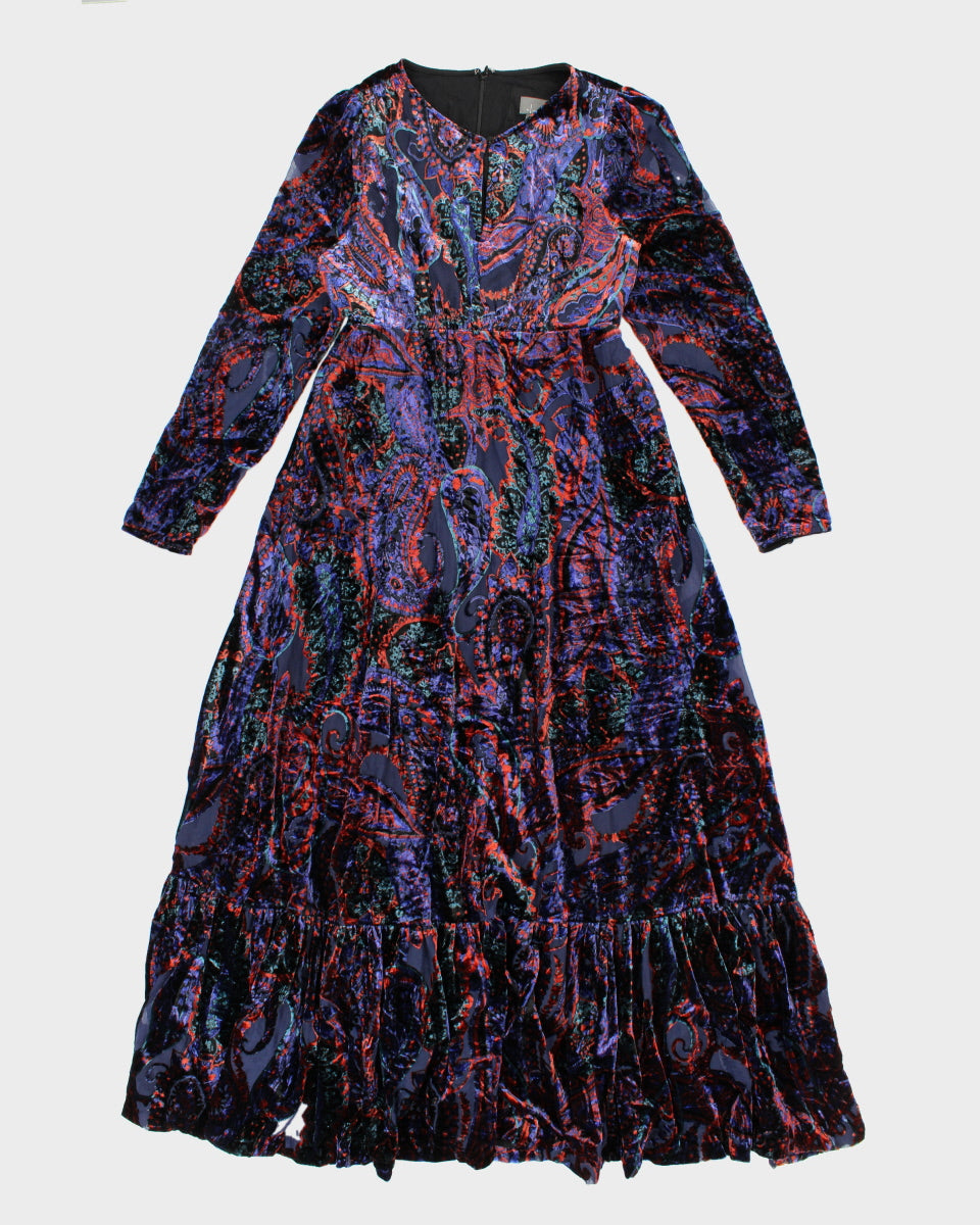 Womens Anthropologie Blue Paisley Pattern Velvet Maxi Dress - M