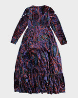 Womens Anthropologie Blue Paisley Pattern Velvet Maxi Dress - M