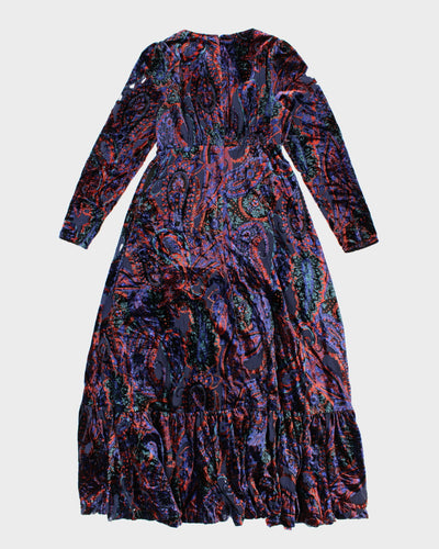 Womens Anthropologie Blue Paisley Pattern Velvet Maxi Dress - M