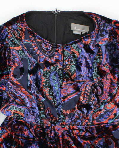 Womens Anthropologie Blue Paisley Pattern Velvet Maxi Dress - M