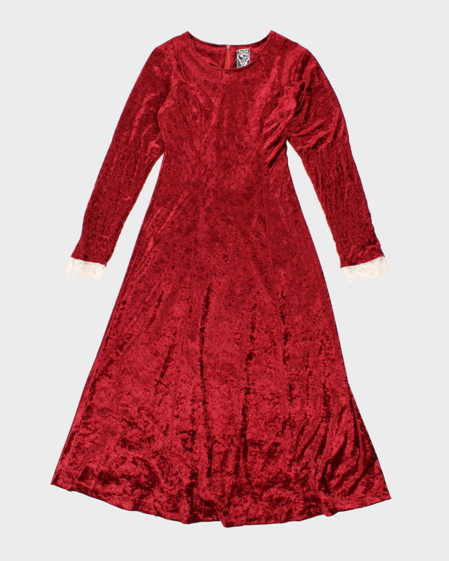 Vintage Yen Club Lace Hemmed Red Velvet Dress - M