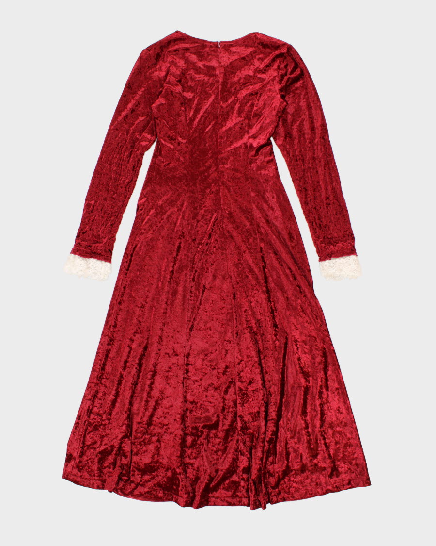 Vintage Yen Club Lace Hemmed Red Velvet Dress - M