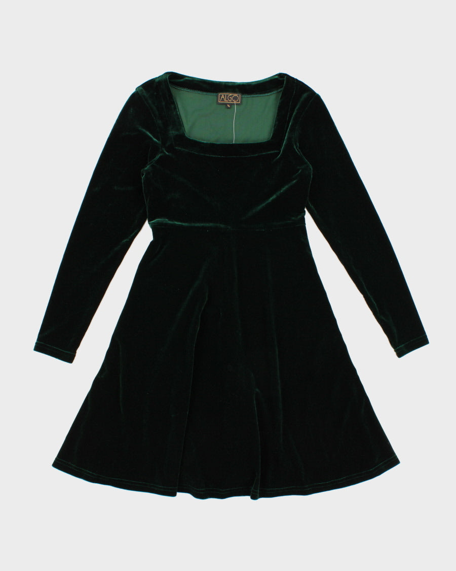 Vintage 80s Algo Green Velvet Dress - S