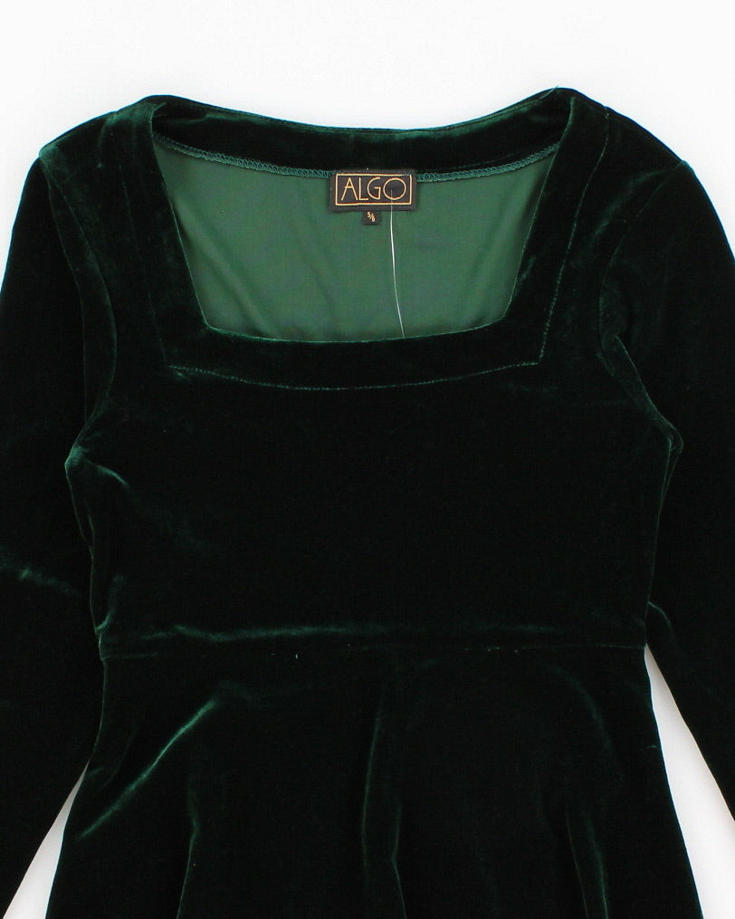 Vintage 80s Algo Green Velvet Dress - S