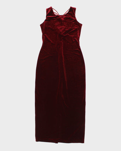 Womens 1990s Burgundy Velvet Evening Dress - S