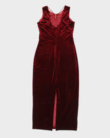 Womens 1990s Burgundy Velvet Evening Dress - S