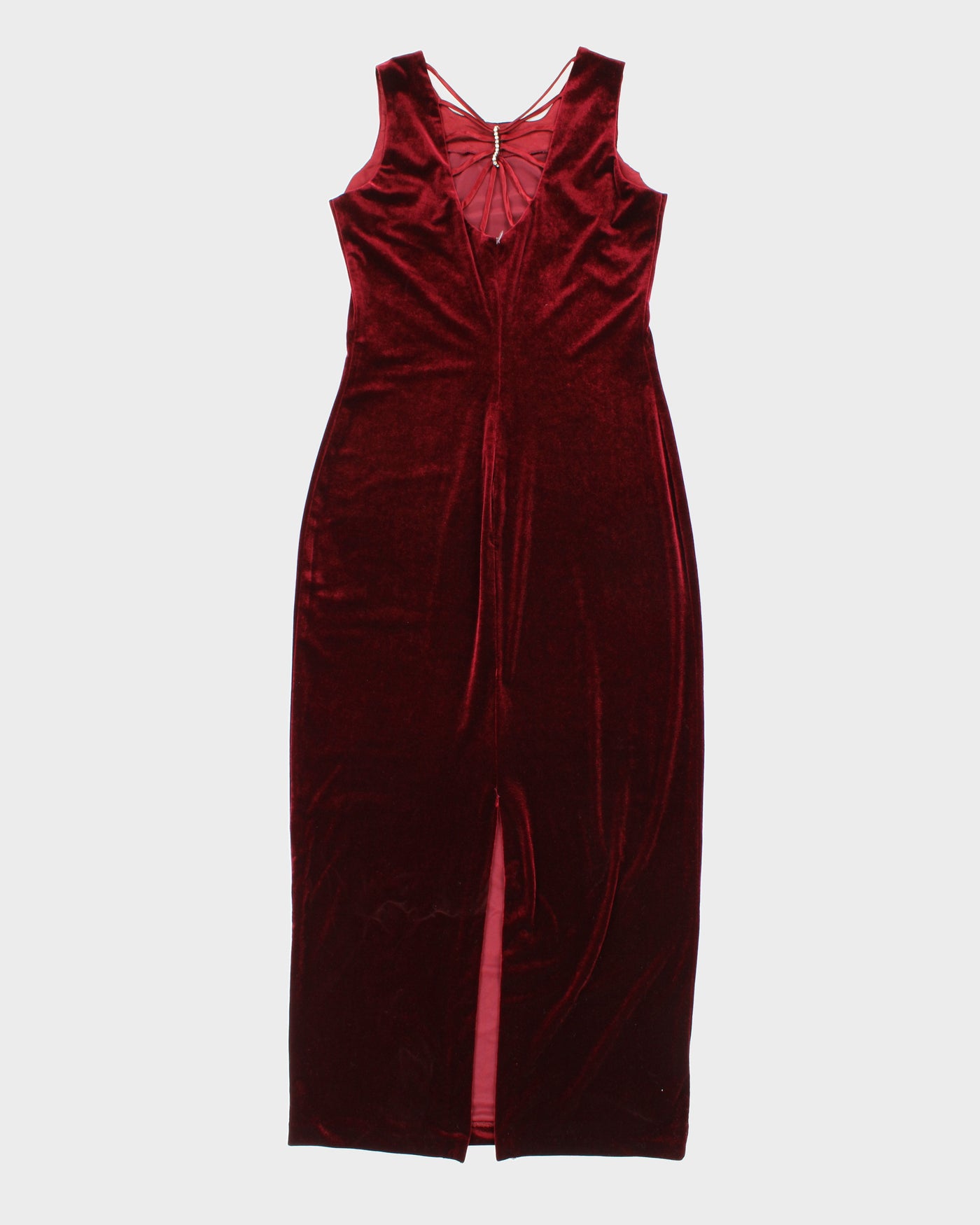 Womens 1990s Burgundy Velvet Evening Dress - S