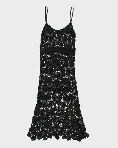 Womens Black See-Through Crochet Maxi Dress - S