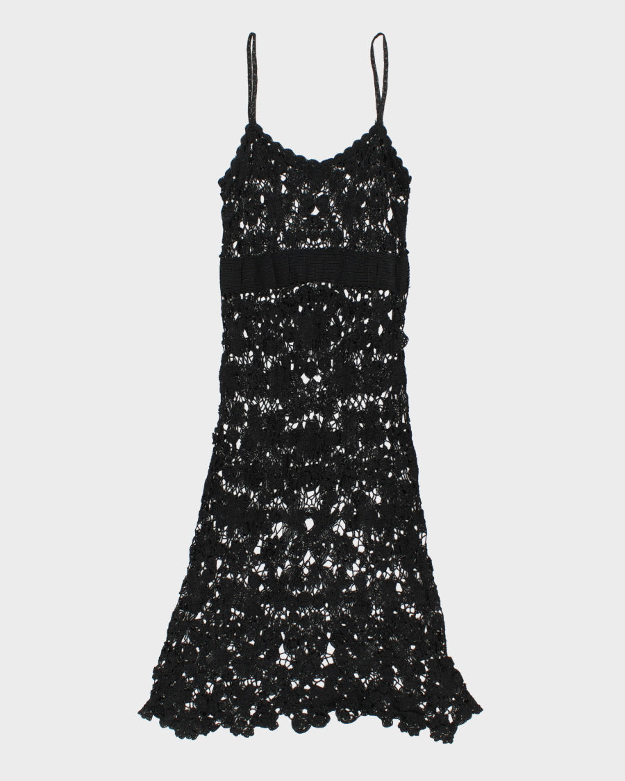 Womens Black See-Through Crochet Maxi Dress - S