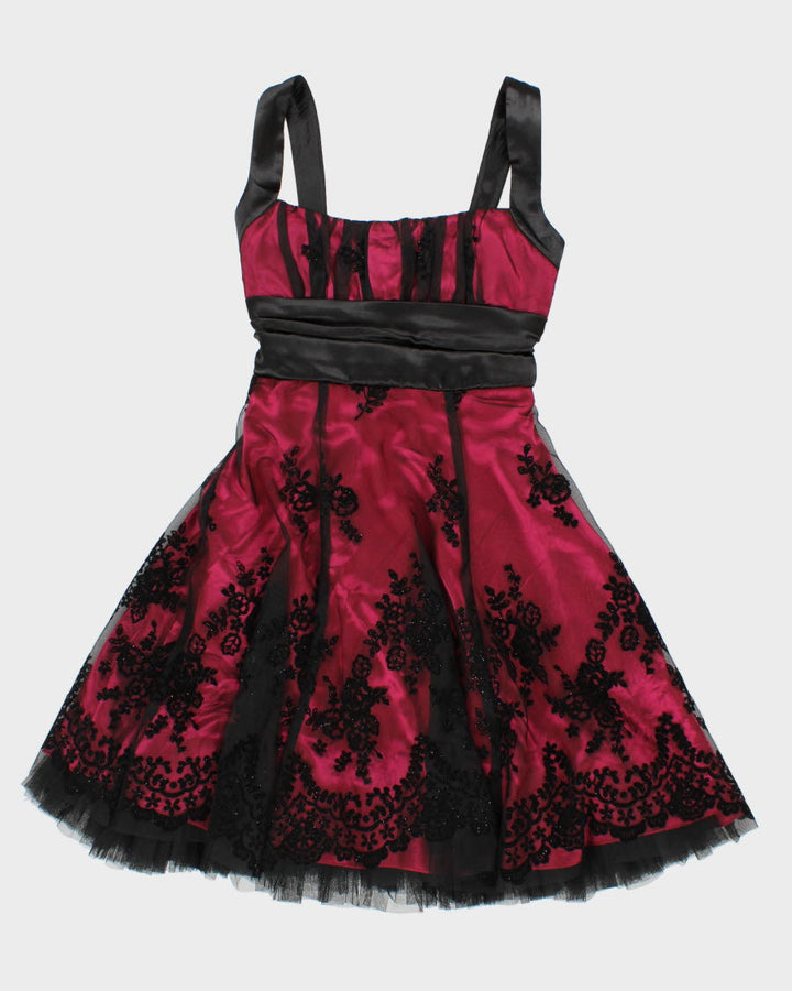 Y2K 00s Dream Prom Laced Black And Pink Dress - S