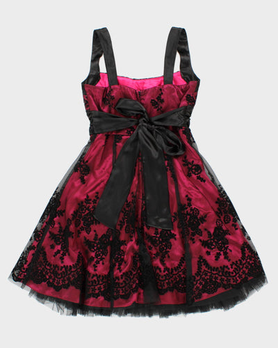 Y2K 00s Dream Prom Laced Black And Pink Dress - S