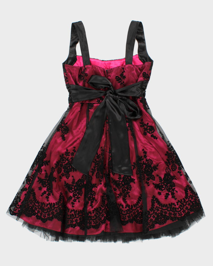 Y2K 00s Dream Prom Laced Black And Pink Dress - S