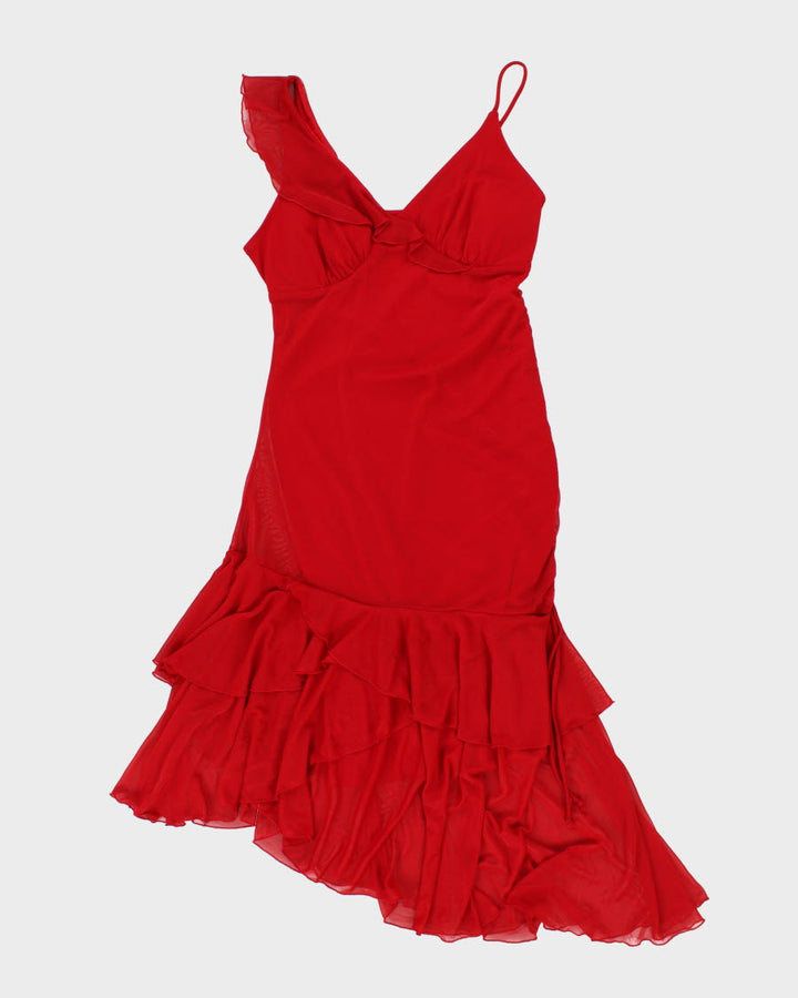 vintage red dress 90s Vintage 90s Le Chateau Ruffled Mermaid Style Romantic Red Dress