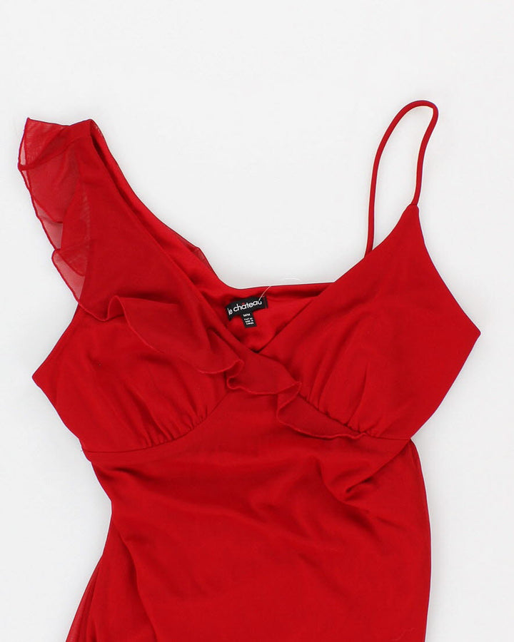 vintage red dress 90s Vintage 90s Le Chateau Ruffled Mermaid Style Romantic Red Dress