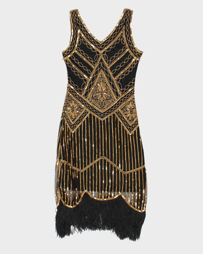 Gold Sequined Black Flapper Dress - M