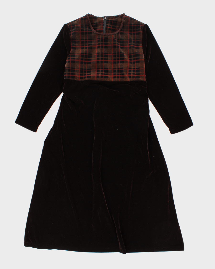 Vintage Velvet Long Sleeve Brown Maxi Dress - L/XL