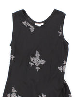 Vintage 90s Silver Embroidered Black Maxi Dress - M