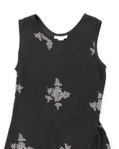 Vintage 90s Silver Embroidered Black Maxi Dress - M