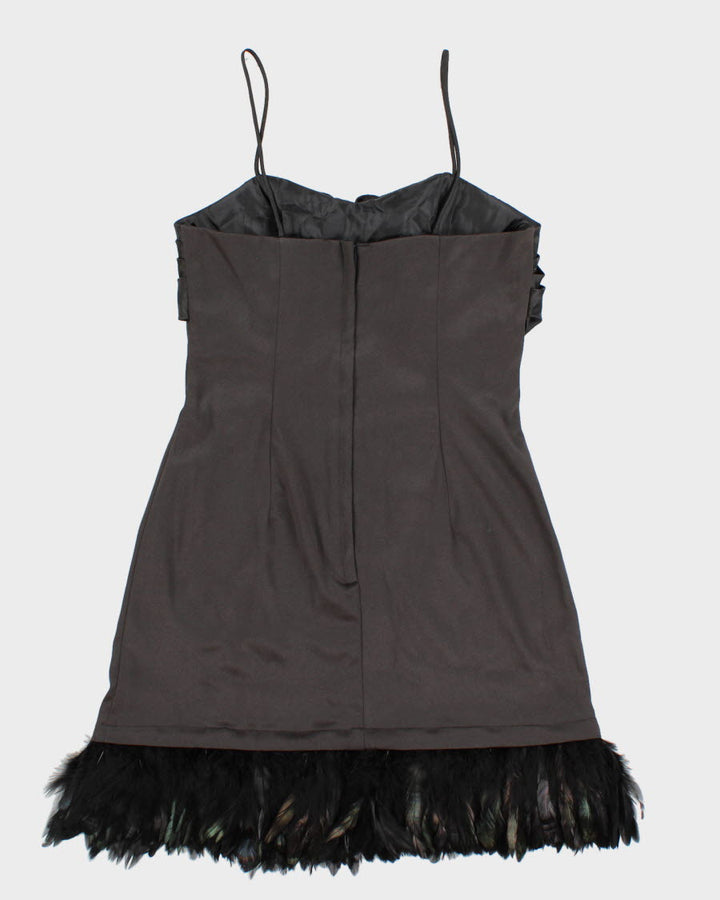 Vintage 90s Black Satin Feathered Mini Dress - S Rokit Vintage 90s Black Satin Feathered Mini Dress - S Rokit
