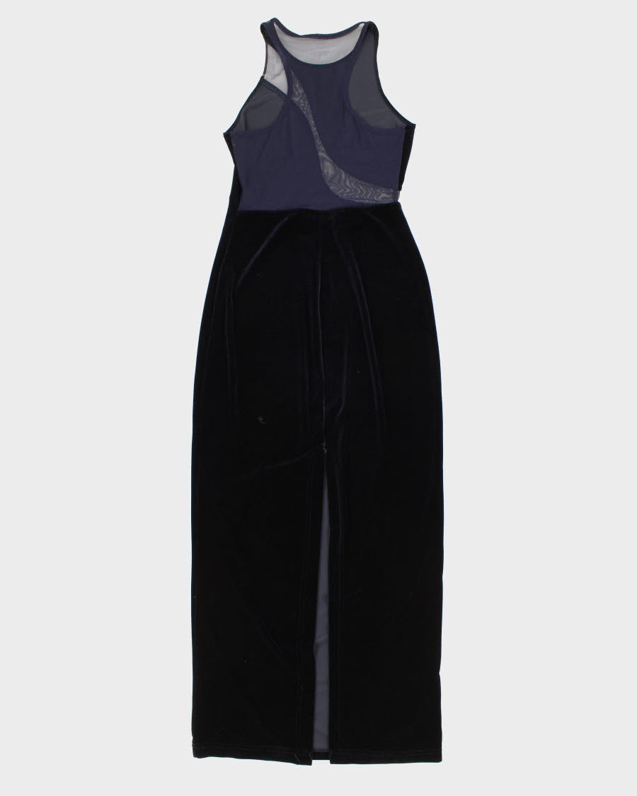 Women's Vintage Dark Navy Velvet Evening Dress - M