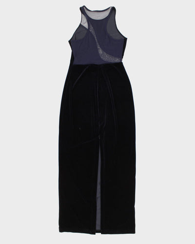 Women's Vintage Dark Navy Velvet Evening Dress - M