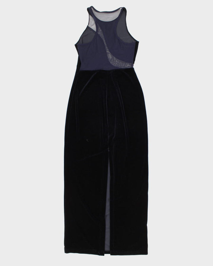 Women's Vintage Dark Navy Velvet Evening Dress - M