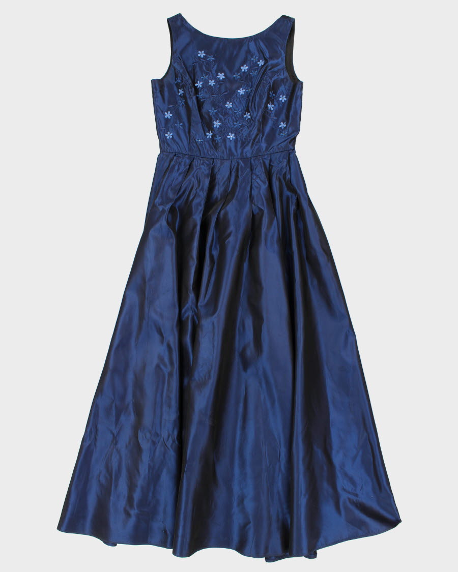 Vintage 90s Scott McClintock Petites Iridescent Blue Flower Embroidered Gown - M