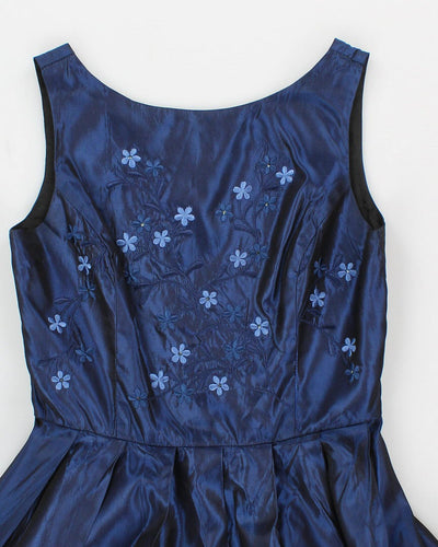 Vintage 90s Scott McClintock Petites Iridescent Blue Flower Embroidered Gown - M