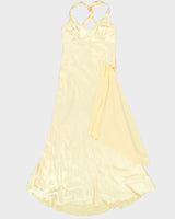 Vintage 90s Le Chateau Darling Yellow Satin Gown - M