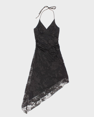 Vintage 90s Le Chateau Lined Floral Mesh Halter Neck Dress - S