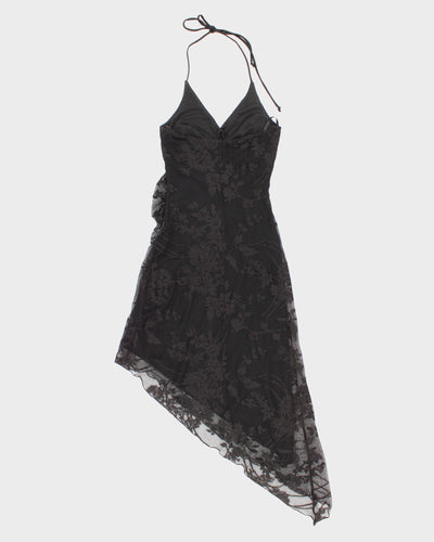 Vintage 90s Le Chateau Lined Floral Mesh Halter Neck Dress - S